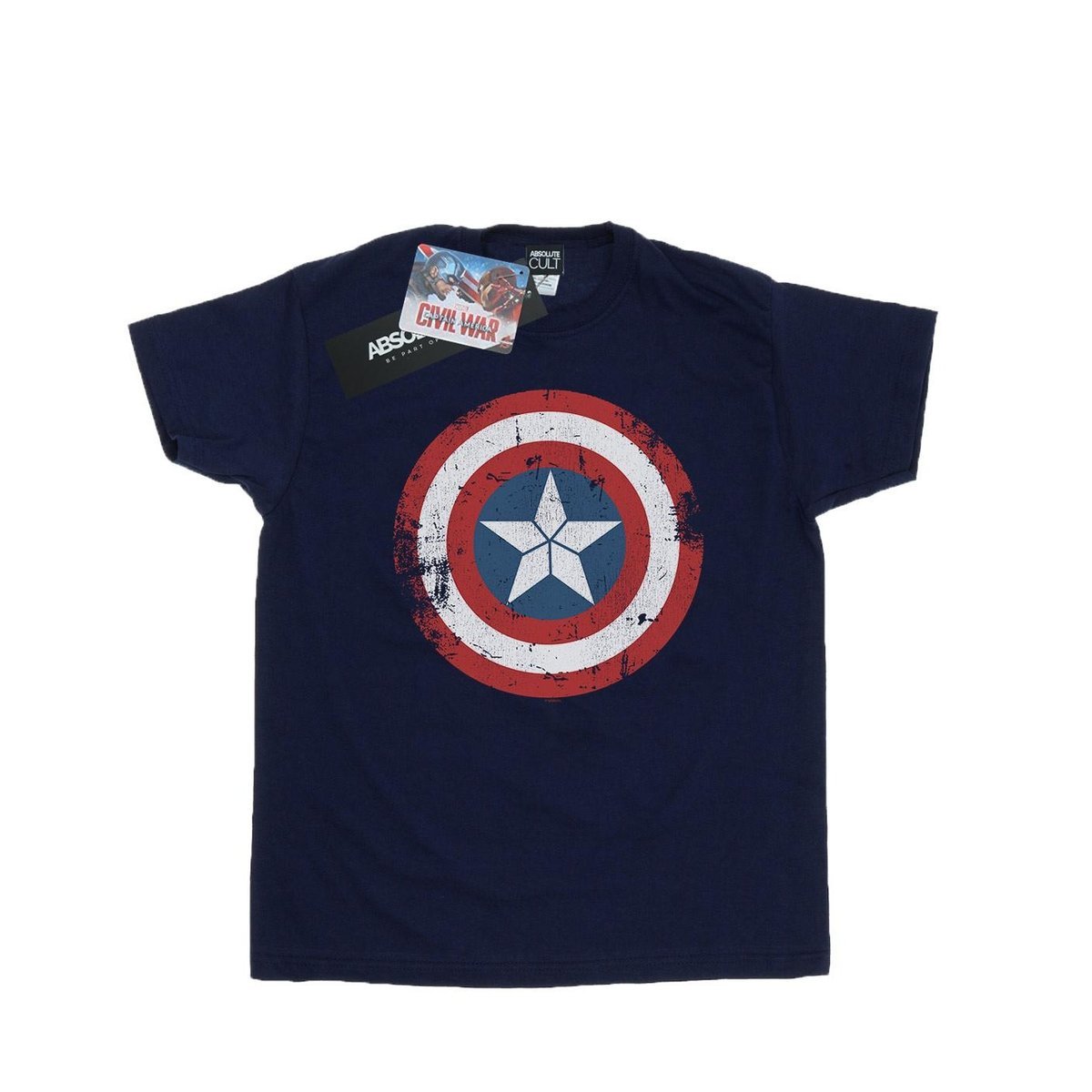 Marvel Koszulka Damska / Damska Captain America Civil War Distressed Shield Cotton Boyfriend T-Shirt (L / Granatowy)
