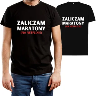 T-SHIRT MĘSKI PREZENT NETFLIX MARATON ŚMIESZNA KOSZULKA CZARNA R-L A407 - Koszulki męskie - miniaturka - grafika 1