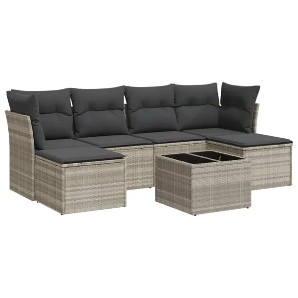 Zestaw wypoczynkowy modułowy jasnoszary rattan PE z poduszkami 55x62x69 cm