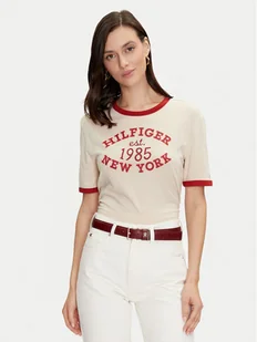 Tommy Hilfiger T-Shirt Varsity Ringer WW0WW42585 Beżowy Regular Fit - Koszulki i topy damskie - miniaturka - grafika 1