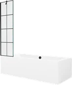 Wanny - Mexen Cube wanna prostokątna 180 x 80 cm z obudową i parawanem 1-skrzydłowym 50 cm, czarny wzór - 550518080X9505007077 - miniaturka - grafika 1