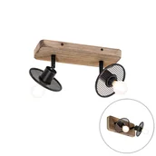 Lampy sufitowe - QAZQA Przemysłowy reflektor sufitowy czarny z 2 źródłami drewna - Jasmijn - miniaturka - grafika 1