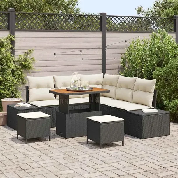 Zestaw Sofa Ogrodowa z Polirattanu, 5 Osób, Czarna, Poduszki Wodoodporne