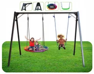 Place zabaw - Podwójna Huśtawka Ogrodowa ze Stelażem Linami Siedziskiem Bocianie Gniazdo - miniaturka - grafika 1