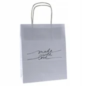 Akcesoria do pakowania - torebka papierowa BIAŁA nadruk made with love A5 - miniaturka - grafika 1