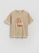 Koszulki dla dziewczynek - Reserved - T-shirt z nadrukiem - warm olive - miniaturka - grafika 1