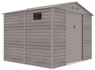 Altany ogrodowe - Szopa ogrodowa MONTREAL 277x259 cm Light Wood nowoczesna metalowa z oknami, pojemna na narzędzia, ogrodowy Hardmaister domek narzędziowy - miniaturka - grafika 1