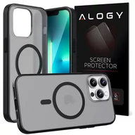 Etui i futerały do telefonów - Etui matowe Alogy MagCase do MagSafe obudowa z pierścieniem magnetycznym do Apple iPhone 13 Pro Czarne + Szkło - miniaturka - grafika 1