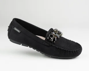 Mokasyny GD-FL 672 zamszowe z kamieniami slip on czarne 36 - Mokasyny damskie - miniaturka - grafika 1