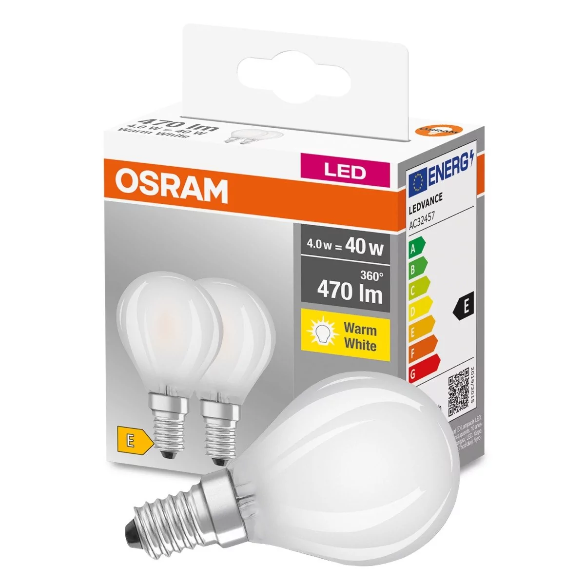 Osram Żarówka LED 4058075803985 E14 4 W = 40 W 470 lm 2700 K ciepła biel 230 V 10000 h 2 szt