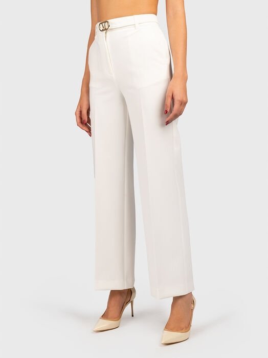 GUESS ELEGANCKIE BIAŁE SPODNIE W KANT Z DEKORACYJNYM PASKIEM 46 GŁA