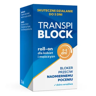 Transpiblock, bloker przeciw nadmiernemu poceniu, roll-on, 50 ml - Dezodoranty i antyperspiranty unisex Transpiblock, bloker przeciw nadmiernemu poceniu, roll-on, 50 ml - Dezodoranty i antyperspiranty unisex - miniaturka - grafika 1