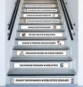 Pomoce naukowe - Naklejki na schody: Zasady zachowania w bibliotece szkolnej - miniaturka - grafika 1