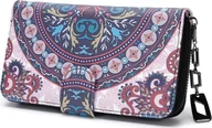 Portfele - Duży portfel damski w długim formacie, portfel damski z kwiatami i kwiatowym wzorem w mandali i stylu etnicznym, portmonetka damska z zamkiem błyskawicznym i zatrzaskiem - miniaturka - grafika 1