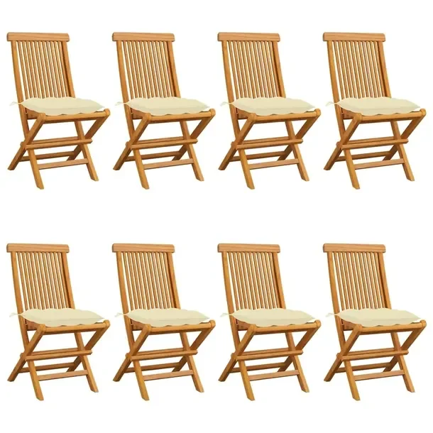 Składane krzesła ogrodowe z drewna tekowego z kremowymi poduszkami 47x60x