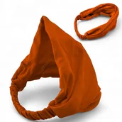 Ozdoby do włosów - Opaska do włosów Chusta z gumką Bawełniana Pomarańczowa - miniaturka - grafika 1