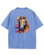Koszulki i topy damskie - Damska koszulka oversize efekt sprania Kolorowy Koń Piękno Błękitna L - miniaturka - grafika 1