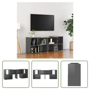 The Living Store szafka pod telewizor szary wysoki połysk 104x30x52cm materiał drewnopochodny - Szafki RTV - miniaturka - grafika 1