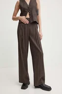 Spodnie damskie - Day Birger et Mikkelsen spodnie lniane Enzo - Casual Linen Stripe kolor brązowy szerokie high waist DAY65243238 - miniaturka - grafika 1