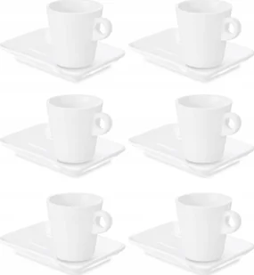 Vessia Porcelanowa filiżanka do kawy z prostokątnym spodkiem, biała, 180 ml - Filiżanki - miniaturka - grafika 1