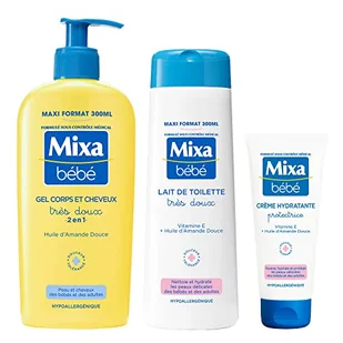 Mixa Baby Routine kąpiel i toaleta, Bardzo miękki żel 2 w 1 do ciała i włosów 300 ml, mleko toaletowe 300 ml, ochronny krem nawilżający 100 ml - Kremy dla dzieci - miniaturka - grafika 1