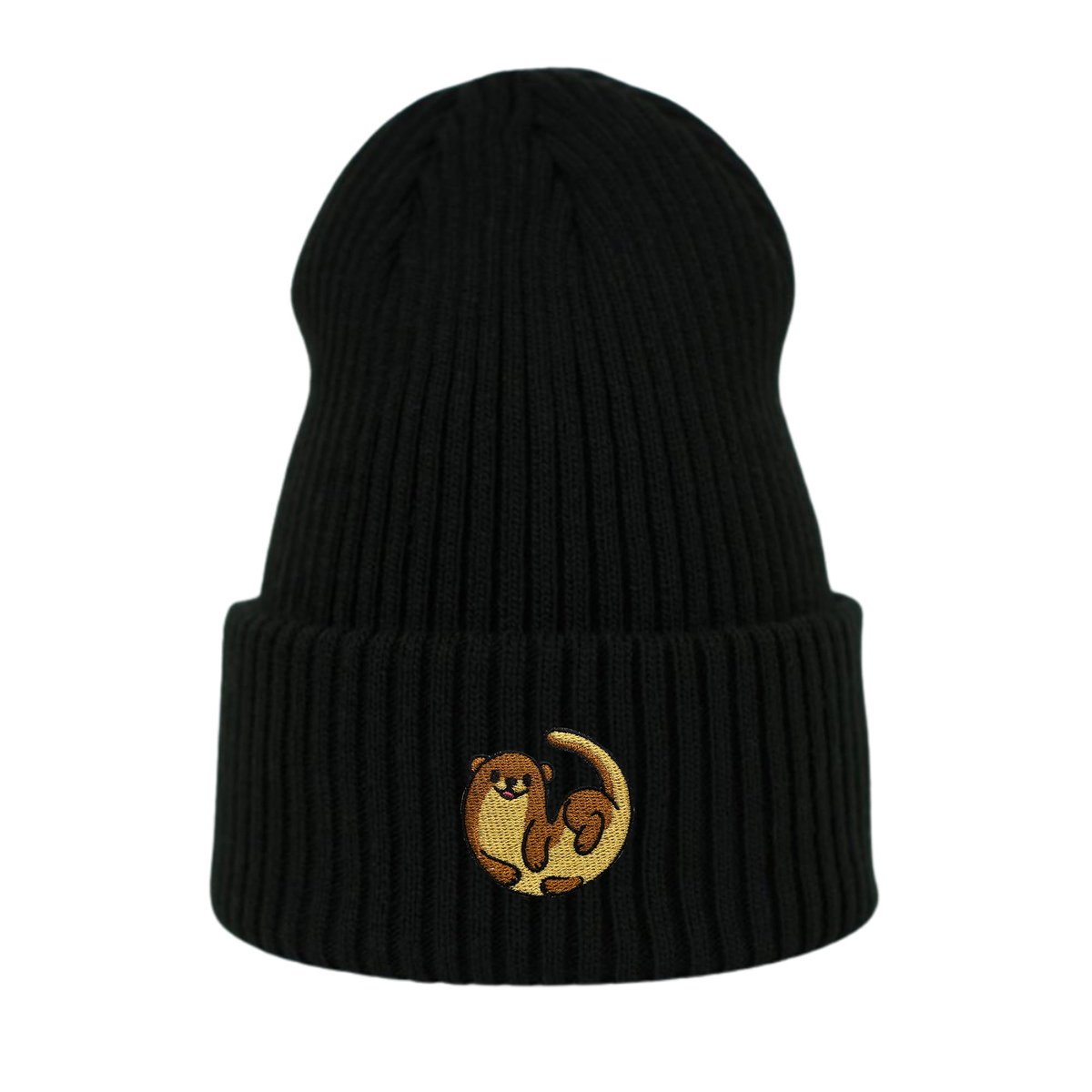 Haftowana czapka beanie - WYDRA - czarna
