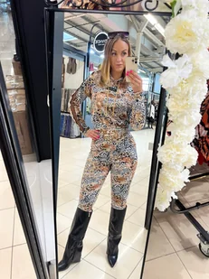 Komplet welurowy Codo La Perla dres z lampasami w print zwierzęcy bluza + legginsy - wzór 4 - LA PERLA - Bluzy sportowe damskie - miniaturka - grafika 1