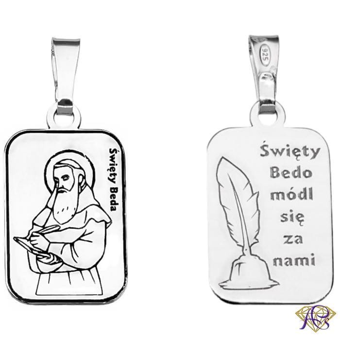 Srebrny medalik Ag 925 rodowany Św. Beda MDC113R