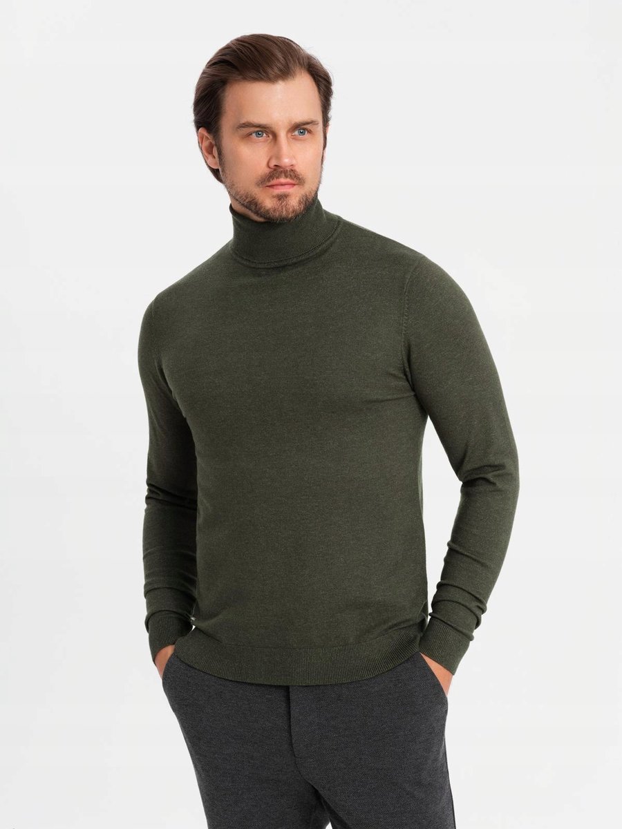 Męski ciemnooliwkowy golf z wiskozą wygodny elegancki V5 OM-SWTN-0127 r S