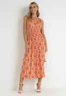 Sukienki - Pomarańczowa Rozkloszowana Sukienka Maxi z Gumką w Pasie Branna - miniaturka - grafika 1