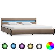 Łóżka - vidaXL Rama łóżka z LED, cappuccino, sztuczna skóra, 180 x 200 cm - miniaturka - grafika 1