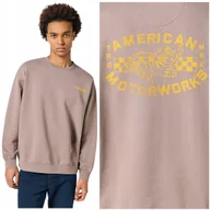 Bluzy męskie - Wrangler CREWNECK SWETASHIRT luźna bawełniana beżowa bluza logo + nadruk M - miniaturka - grafika 1