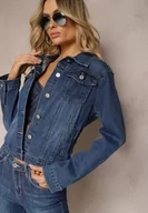 Kurtki damskie - Granatowa Klasyczna Kurtka Jeansowa z Guzikami Ivonelle - miniaturka - grafika 1