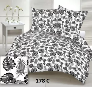 Pościel z kory 140x200 178c biała liście czarne gałązki palmy na guziki bawełna - Pościel - miniaturka - grafika 1