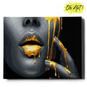 Malowanie po numerach - Malowanie Po Numerach ze złotą błyszczącą farbą 40x50 cm / Usta w złocie / obraz na ramie / Oh Art! - miniaturka - grafika 1