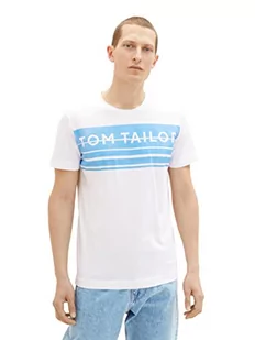 TOM TAILOR Męski T-shirt z nadrukiem logo, 20000 – biały, M - Koszulki męskie - miniaturka - grafika 1