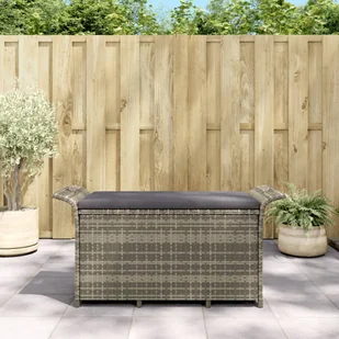 Ławka ogrodowa z poduszką, szara, 116x46x57 cm, polirattan - Ławki ogrodowe - miniaturka - grafika 1