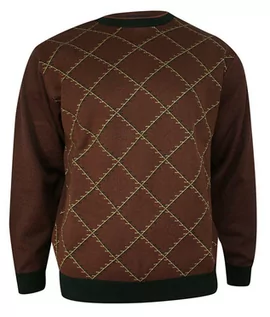 Swetry męskie - Sweter Brązowy, w Kratkę Okrągły Dekolt (U-neck), Męski - MAX SHELDON - Max Sheldon - grafika 1