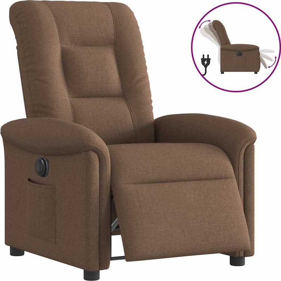 Elektryczny fotel rozkładany, brązowy, obity tkaniną