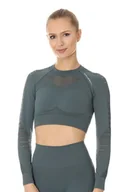 Koszulki sportowe damskie - Top sportowy z długim rękawem damski Brubeck Gym Top LC10020 zielony - miniaturka - grafika 1