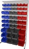 Szafy i regały magazynowe - Leomar Regał do pojemników warsztatowych, jednostronny. Wym. 1560x940x400 mm z półką 52 pojemniki, niebieskie, szare, czerwone - miniaturka - grafika 1