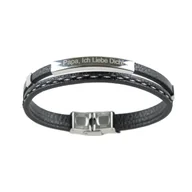 Bransolety męskie - Męska Skórzana Bransoletka Z Grawerem 'Papa Ich Liebe Dich' - miniaturka - grafika 1