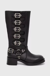 Steve Madden kozaki skórzane Battle damskie kolor czarny na płaskim obcasie SM19000101 - Kozaki damskie - miniaturka - grafika 1
