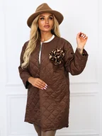 Bluzy damskie - DŁUGA PIKOWANA NARZUTA Z KWIATEM Z OZDOBNĄ PANTERKĄ WEWNĄTRZ- BRĄZOWA - Olika - miniaturka - grafika 1