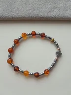 Bransoletki - BRANSOLETKA RÓŻANIEC BURSZTYN HEMATYT KRZYŻ KONIAK - miniaturka - grafika 1