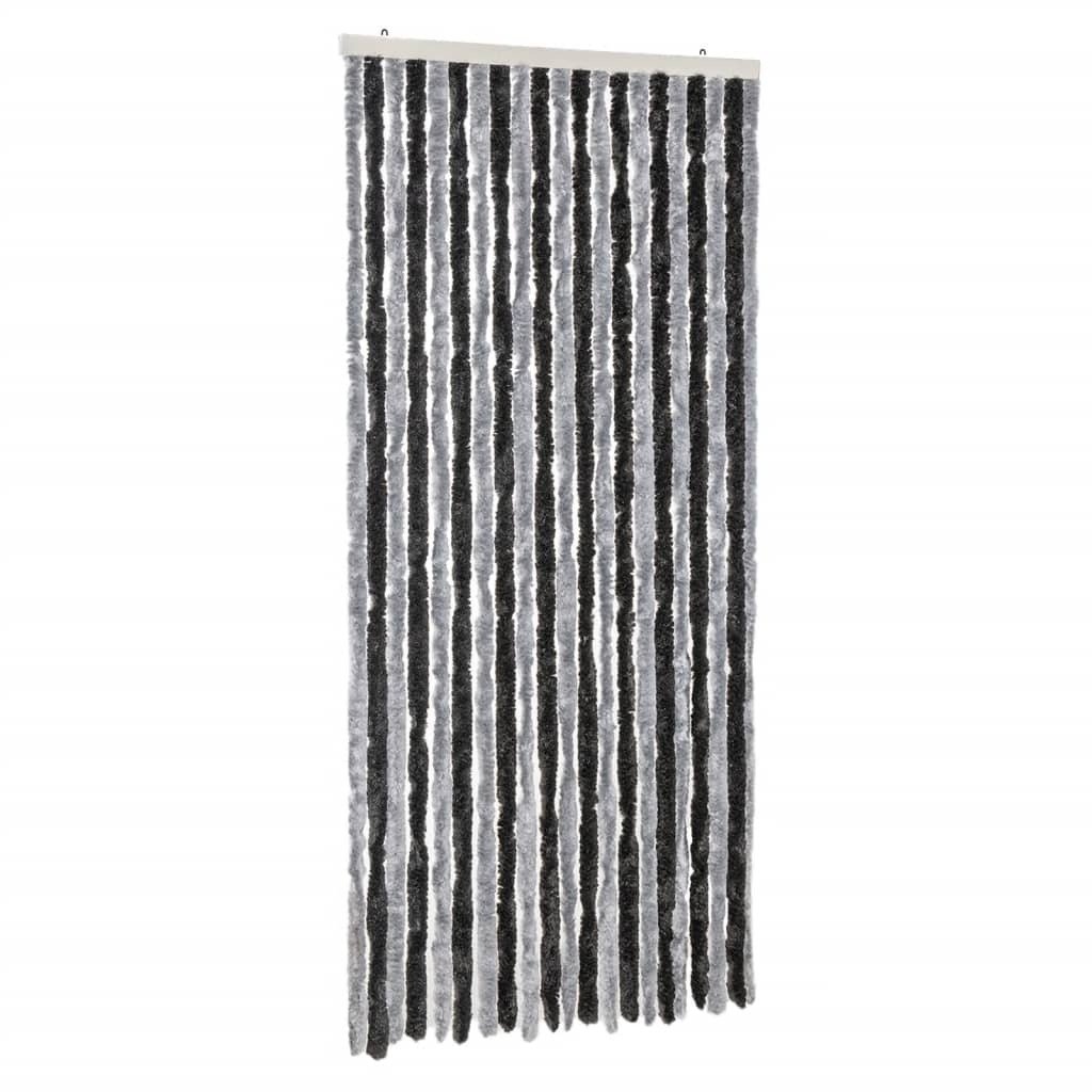 vidaXL Szenilowa zasłona muchowa szaro-czarna 90x220 cm