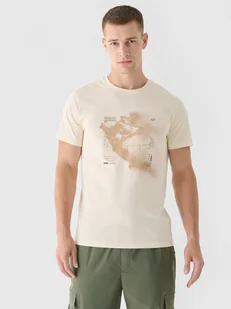 Męski t-shirt  z nadrukiem 4F 4FRAW24TTSHM2304 - beżowy - Koszulki sportowe męskie - miniaturka - grafika 1