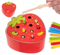 Zabawki interaktywne dla dzieci - Ikonka Gąsienica magnetyczna drewniana truskawka - miniaturka - grafika 1