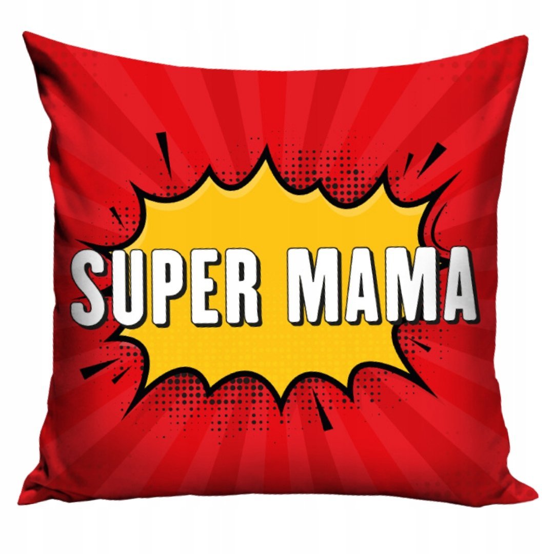 Poszewka Super Mama Czerwona Dekoracyjna na Poduszkę Prezent dla Mamy