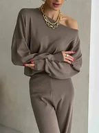 Komplety damskie - Elegancki domowy komplet damski - Brązowy Uniwersalny - miniaturka - grafika 1